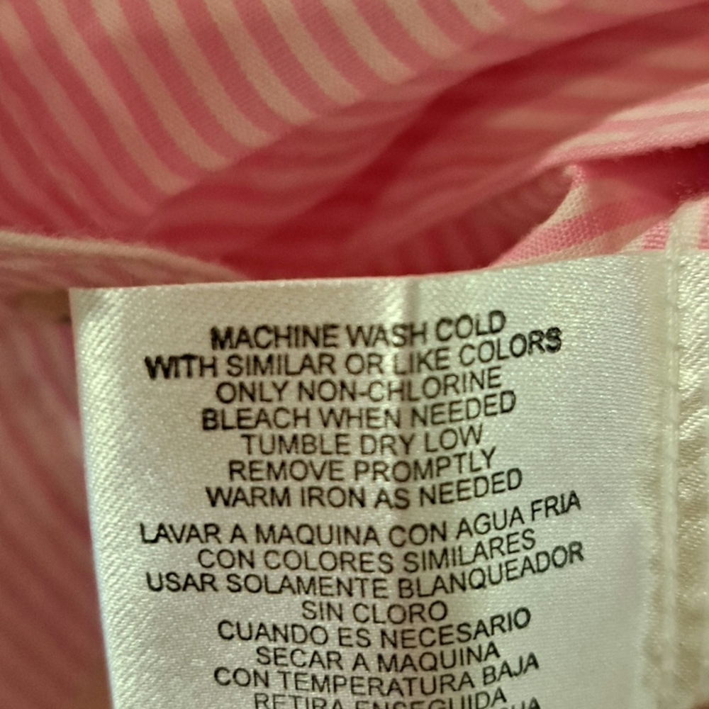 Basic Editions Floral Embroidered Button Down Shirt Pink Striped size M - Picture 15 of 16
